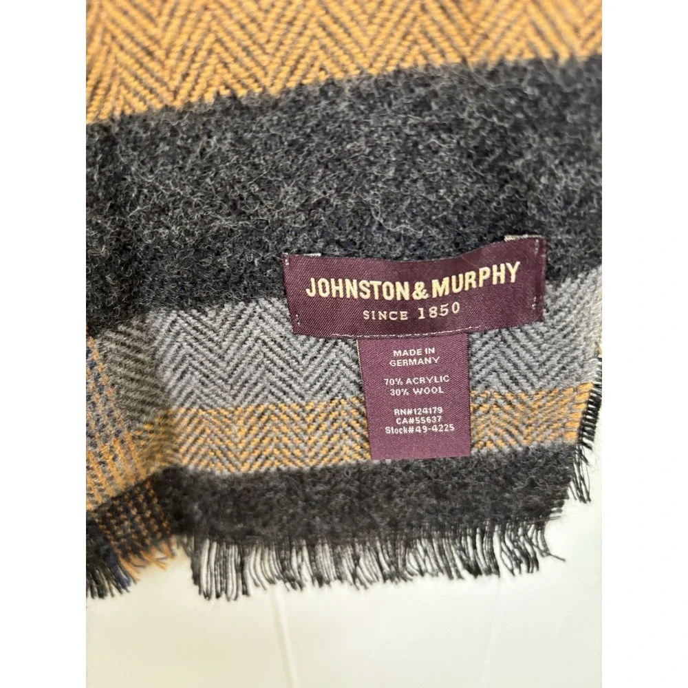 Johnston & Murphy Men's Gray Gold Plaid Wool Blend Scarf 37